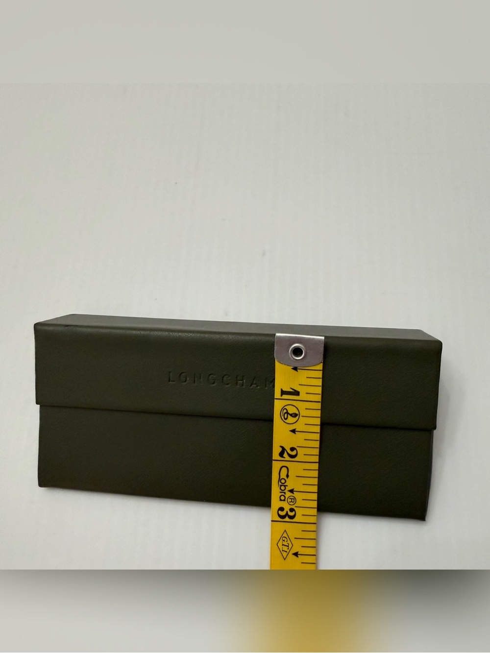 Longchamp Sunglass Eyeglass Case Olive Green Triangle Shape Lime Interior - Picture 9 of 10